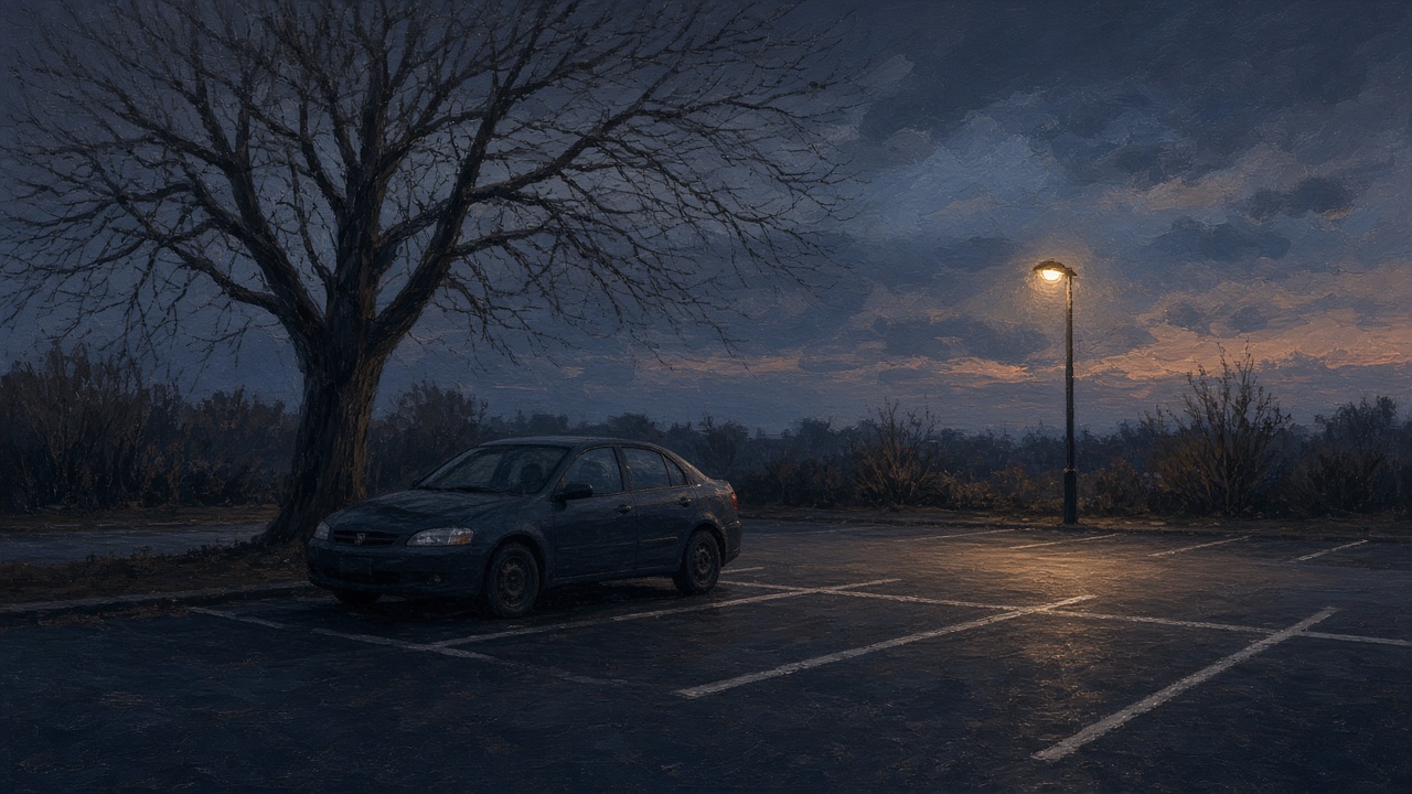 Illustration of a quiet car park outside a GP surgery