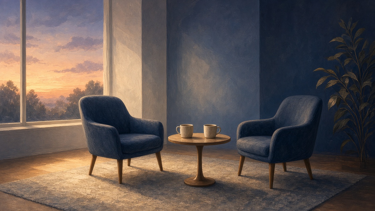 Illustration of two empty chairs facing each other